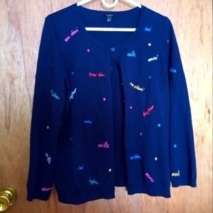 Talbot's Petites Size 1X Thin Cardigan Sweater With French Phrases